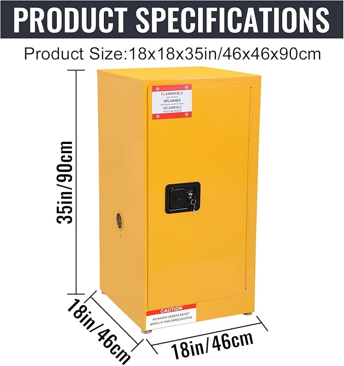 Flammable Cabinet, Galvanized Steel Safety Cabinet, Adjustable Shelf Flammable Storage Cabinet, for Commercial Industrial and Home Use,18x18x35In