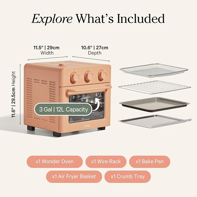 Our Place Wonder Oven | 6-in-1 Stainless Steel Air Fryer Toaster Oven Combo with Basket, Rack, Pan & Tray | Compact 13 QT Countertop Capacity - Toast, Roast, Bake, Reheat, Broil & Steam | Spice