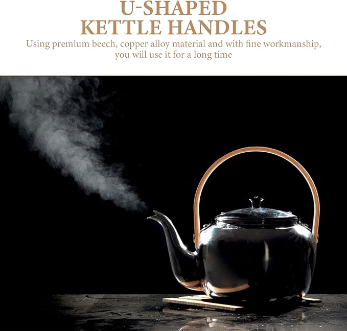 Kichvoe Wooden Teapot Handle Replacement Set 2 Pieces Heat-Resistant Beech Wood Kettle Carry Handles 4.7 X 3.5 Inches Compatible with Ceramic and Metal Teapots for Kitchen and Home Use