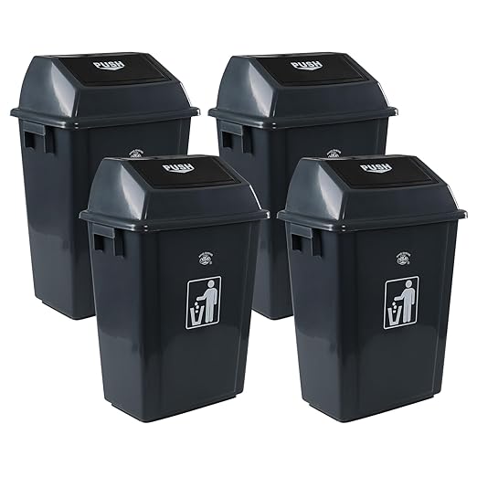 Kitchen Trash Can 13 Gallon with Swing Lid, Plastic Garbage Can Outdoor and Indoor, Recycle Bin and Waste Basket for Home, Office, Garage, Patio, Restaurant, Hotel, School (4 Pack)