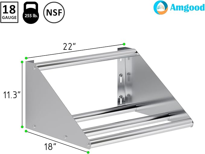 AmGood 22 in. Stainless Steel Tubular Glass Rack Shelf. Holds One Dish Rack. NSF.
