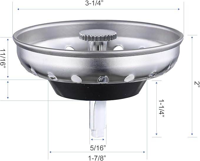 Sink Drain Strainer 2-Pack, 3-in-1 Kitchen Sink Stopper and Basket with Fine Mesh, Stainless Steel Drain Cover for Clog & Odor Prevention, Fit for Kitchen Bathroom Sinks (2 Pack) CAIPEN
