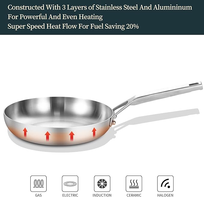 Tri-Ply Stainless Steel Pan Set, 10" & 12" Frying Pans with Lids, 2 Piece Set, Fully Bonded, Oven & Dishwasher Safe, Compatible with All Cooktops Up to 550F