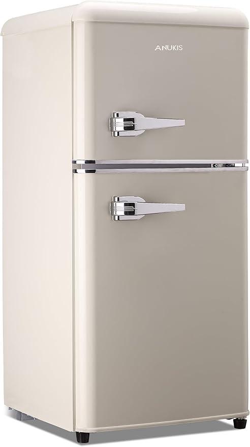 Anukis Mini Fridge with Freezer 3.2 Cu Ft 2 Door Compact Refrigerator for Apartment, Dorm, Office, Family, Basement, Garage - Retro Cream