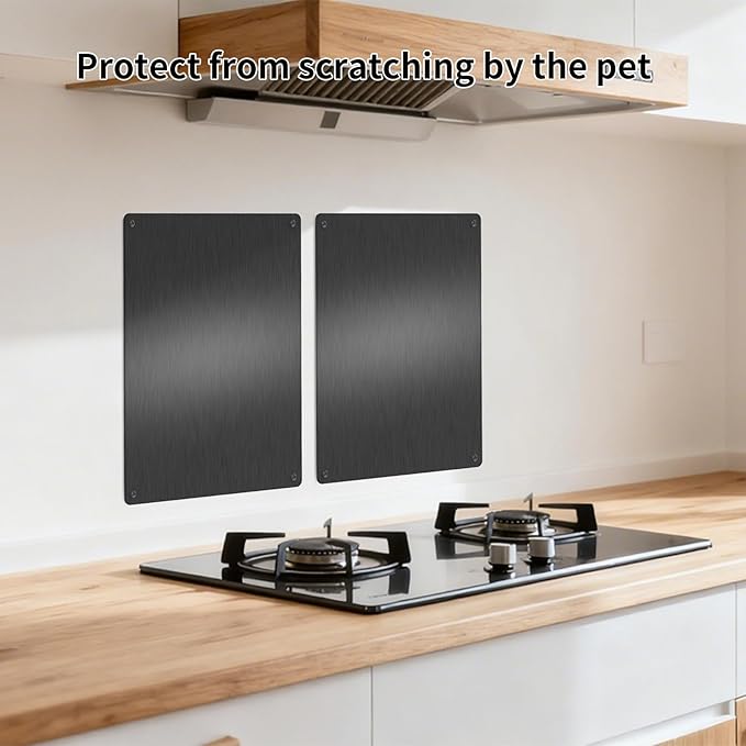 Stainless Steel Stove Backsplash (Brushed Black) - Heat Resistant Splatter Shield for Kitchen, Oil-Proof for Gas/Electric Stoves, Easy Install w/Pre-Drilled Holes (12"x16", 2-Pack)