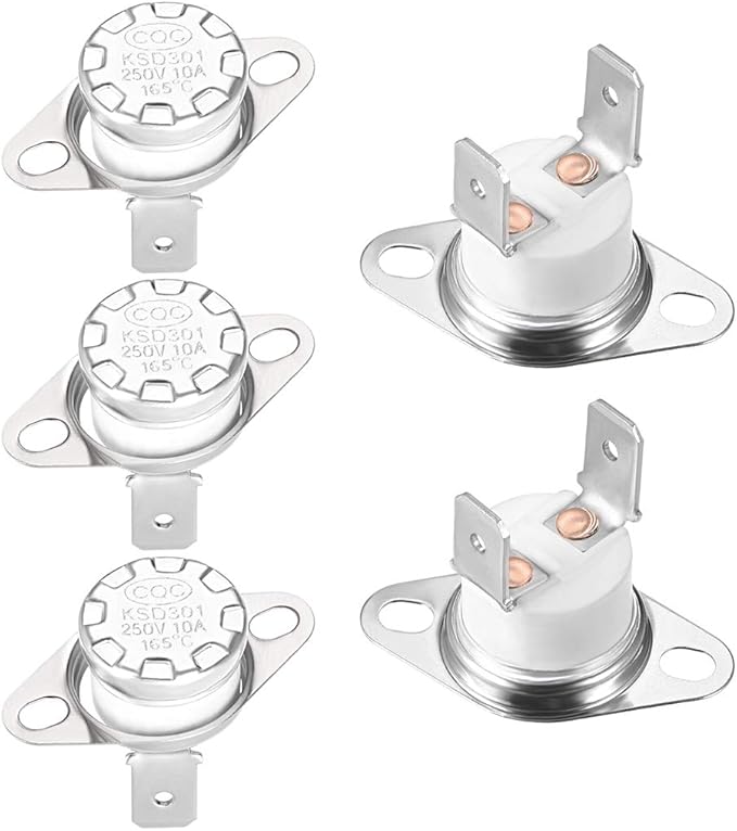 uxcell KSD301 Thermostat 165°C/329°F 10A Normally Closed N.C Adjust Snap Disc Temperature Switch for Microwaves,Oven,Coffee Maker 5pcs,Ceramic Material