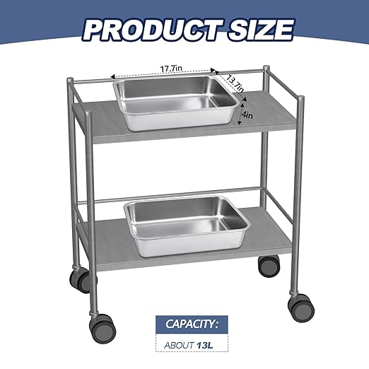 2 Pack Stainless Steel Commercial Bus Tubs Food Grade Meat Processing Tubs Lug Wash Basin Tote Box for Dishwashing, Kitchen, Restaurant, Utility (13 L)
