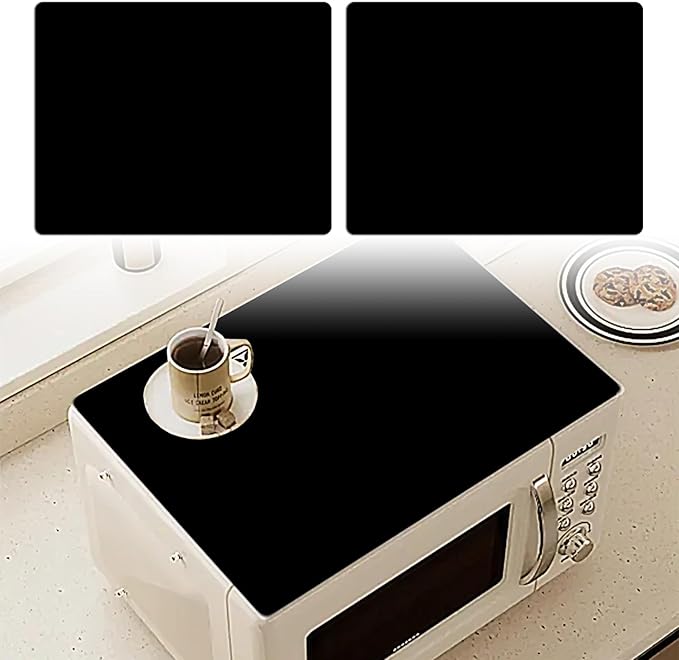 2PCS Black Rubber Mat for Microwave Top Cover, Nonstick Heat Resistant Micro-Wave Oven Cover, 18"x14" Non Slip Oven Kitchen Counter Protector Pad, Air Fryer Mat for Counter Heat Resistant