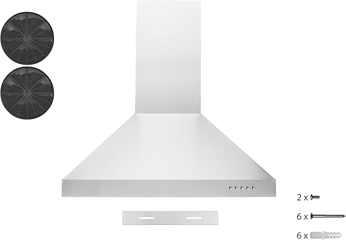 Hauslane Wall Mount Range Hood 30 Inch | Stainless Steel Wall Chimney | 6” Duct/Ductless Convertible, Strong Suction, Six-layer Aluminum Filters, Changeable LED Lamps, Stove Kitchen Vent Hood