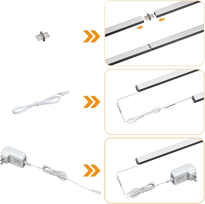 LUMILAND 3 Pcs 12-inch Led Under Cabinet Lighting Plug-in with Hand Wave, Dimmable 6000K Cold White Under Counter Lights Linkable with Memory Function for Kitchen