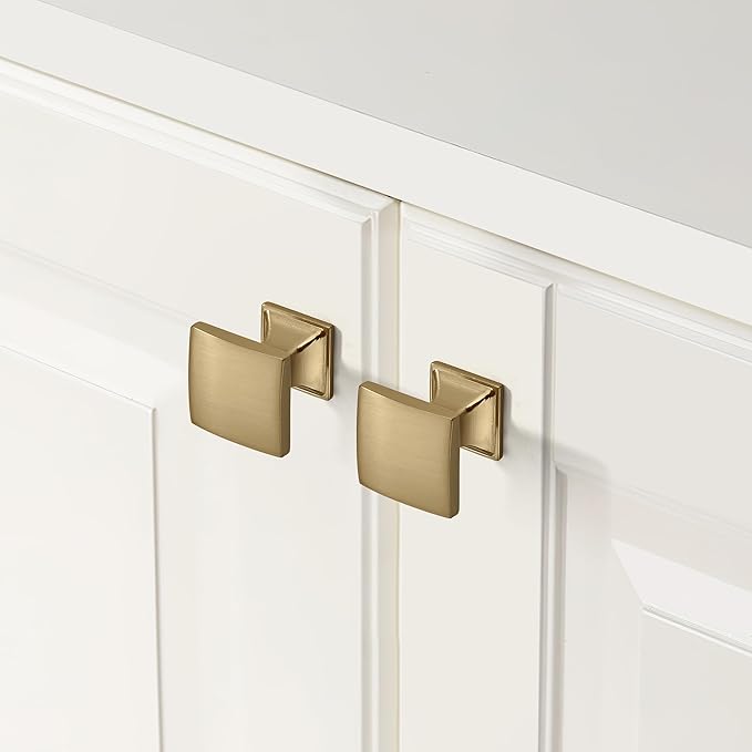 Khtumeware 10 Pack 1 inch Champagne Bronze Cabinet Knobs Zinc Satin Brass Square Drawer Pulls for Dresser Drawers