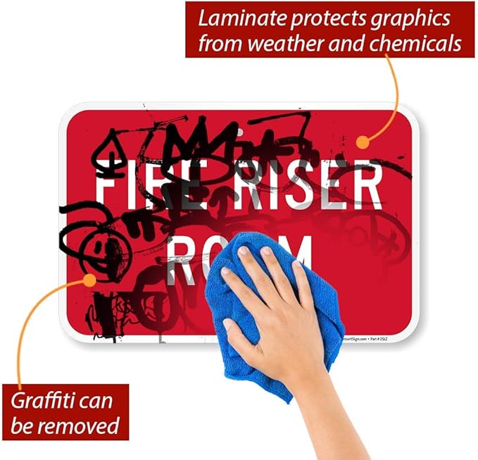 SmartSign 12 x 18 inch “Fire Riser Room” Metal Sign with Pre-Cleared Holes, Screen Printed, 63 mil Laminated Rustproof Aluminum, Red and White