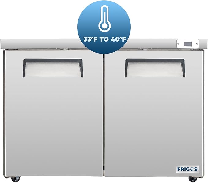Frigos FG-UCRF-48 48" 2 Door Undercounter Refrigerator Silver - Standing Refrigerator Ideal for Commercial Kitchen - LED Lighting Included Liftgate