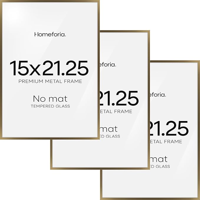 Homeforia 15x21.25 Bronze Puzzle Frame, High End Metal 15 x 21.25 Picture Frames without Mat, 21.25x15 Thin Brass Poster Frame for Wall, 15by21.25 Puzzle Art Frames, Tempered Glass, Wall Kit, Set of 3