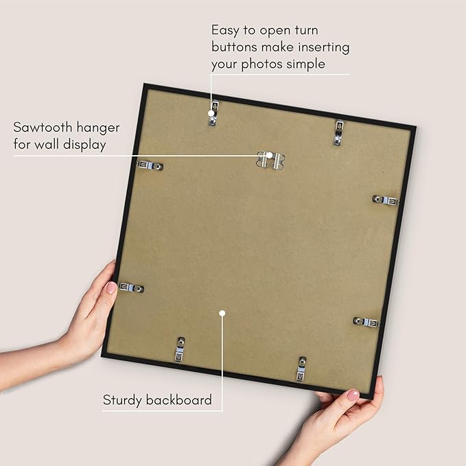 Americanflat 18x18 Picture Frame with Polished Plexiglass - Streamline Collection - Thin Border Square Frame for Wall Display - Hanging Hardware Included - Black