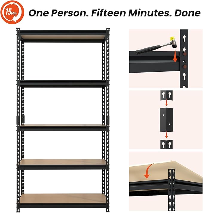 DYNALOAD 4000 Lbs Heavy Duty Garage Shelving, 5-Tier Adjustable Metal Storage Shelves, Boltless Steel Utility Rack for Garage Basement Warehouse, 36" W x 18" D x 72" H