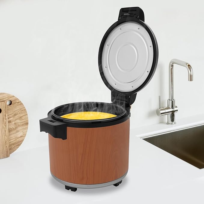 6-Gal Electric Rice Warmer | 149°F Constant-Temp Heating | for 40-50 People | 3D Even Heating | 110V 105W Commercial Food Warmer with Inner Pot & Rice Spoon (Wood Grain/US Standard)