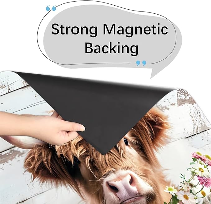 cfpolar Dishwasher Magnet Cover for The Front Dishwasher Door Cover Panel Decals Flower Cute Highland Cow Magnetic Refrigerator Cover for Kitchen Farmhouse Home Decor（23 X 26 in）