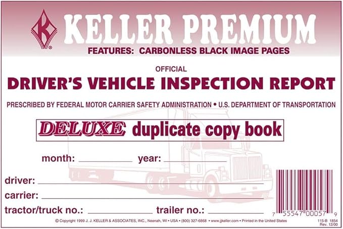 J. J. Keller & Associates, Inc. Detailed Driver's Vehicle Inspection Report - Book Format with 31 Sets, 2-Ply Carbonless, 5.5" x 8.5", Meets FMCSR Requirements