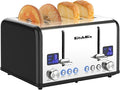 Toaster 4 Slice, KitchMix Bagel Stainless Toaster with LCD Timer, Extra Wide Slots, Dual Screen, Removal Crumb Tray (Black)