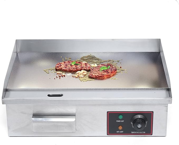 Commercial Electric Griddle 110V 3000W Electric Flat Top Griddle Non-Stick Teppanyaki Grill, 21'' x 12'' Cooking Plate, Stainless Steel Restaurant Electric Countertop Griddle Tabletop Grill