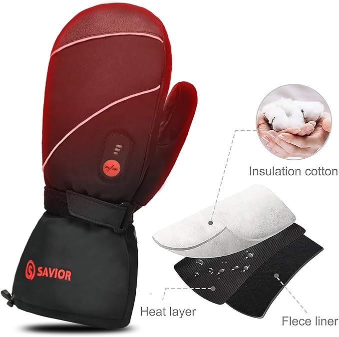 SAVIOR HEAT Heated Ski Mittens 3-Finger Gloves Electric Rechargeable Battery Mitts for Men Women Kids Winter Snowboard Motorcycle Skating Camping Hunting
