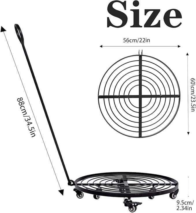 22 Inch Plant Rollers with Wheels - Heavy Duty Steel Round Dolly for Easy Indoor/Outdoor Movement, Removable Handle & 360° Swivel Wheels, Perfect for Large Pots, Planters & Trees