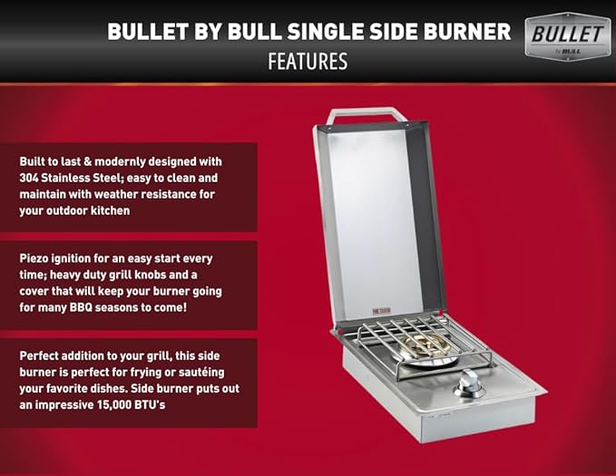 Bullet by Bull Stainless Steel Outdoor Kitchen Set - Built-In Natural Gas Grill, Perfect for Entertaining -BBQ Kitchen Isl& Bundle - Includes 4 Burner Grill, Single Access Door & Side Burner