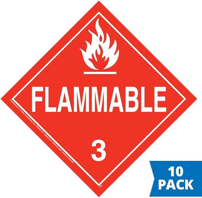 Class 3 Flammable Liquid Placard, Worded 10-pk. 10.75" x 10.75" Polycoated Tagboard for Temporary Applications, DOT Hazmat Compliant, J. J. Keller & Associates, Inc.