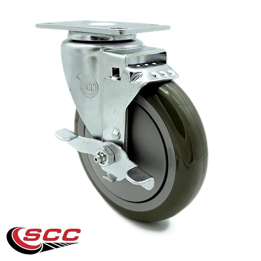 Service Caster Brand Replacement Caster for Uline Caster H-5540SWB - Swivel Top Plate Caster with 5 Inch Gray Polyurethane Wheel and Top Lock Brake - Fits Carts, Dollies and Poly Box Trucks H-3840
