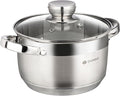 Daniks Standard 3 Quart Stainless Steel Stock Pot with Glass Lid, Try-Ply Bottom for Even Heating, Induction Compatible, Dishwasher Safe, Built-In Measuring Scale, Silver