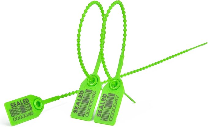 500 Green Plastic Barcode Seals, Numberd Plastic Tamper Seals Security Tags, Pull-Tite Safety Zip Ties, Tamper Proof Tags Plasic Locks for Fire Extinguishers