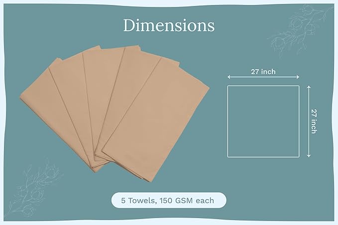 Beige Flour Sack Tea Towels - 100% Organic Cotton, 5 Pack, 27"x27", Highly Absorbent Beige Dish Towels - Versatile and Multipurpose Kitchen Towels for Baking - Customizable and Easy to Embroider