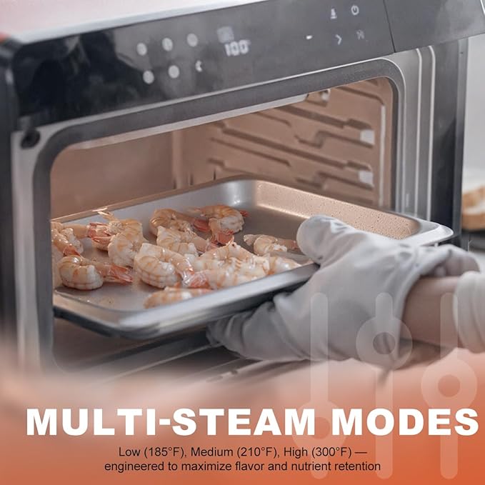 ROBAM Toaster Steam Combi Oven, Countertop Air Fryer 20-in-1 Oven with Convection & Grill, Stainless Steel Interior, 3-Layer Insulated Glass Door, 3 Steam Modes, 30 Built-In Recipes (White)