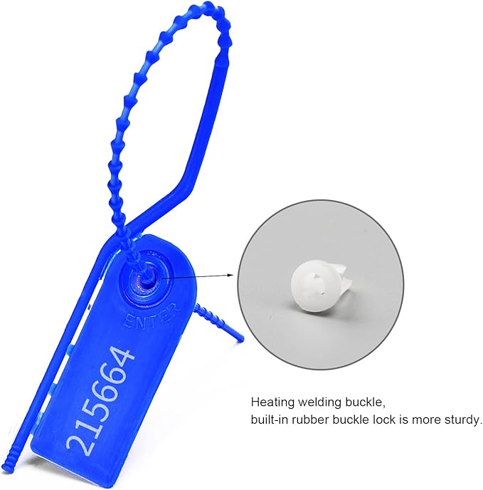 100 PCS Plastic Tamper Seals Pull Tight Security Seals Tags Breakaway Seals Numbered Zip Ties Disposable Self-Locking Ties for Fire Extinguisher, Tear Off Type, 210mm Length