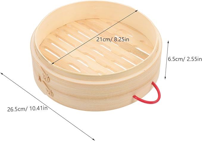 Steamer Basket with Cover 20cm Red-ear Double Handle Food Steamer for Vegetables Dumplings and Bao Buns Household and Commercial Cooking