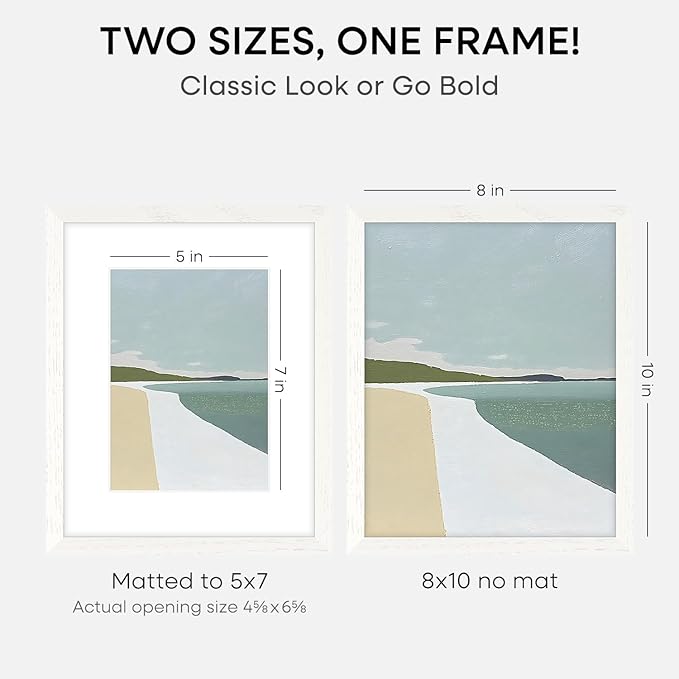 Homeforia 8x10 Picture Frame White, High End Oak 8 x 10 Wooden Frames with Mat 5 by 7 Print, 8x10 Wood Frame Matted to 5x7 inch Photo, 8by10 Wall or Tabletop Frames, Tempered Glass, Wall Kit, Set of 2