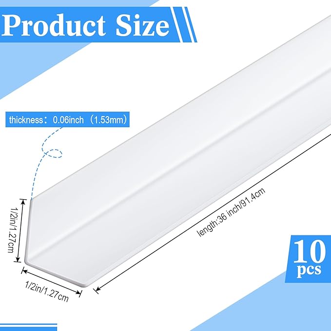 Sasylvia 10 Pcs Wall Corner Protector Guards,1/2 x 1/2 x 36 Inches Avoid Scratching Scuffs, White Vinyl Corner Trim Molding, Ease Install & Cleaning for Door Countertop Furniture Cabinet Protection