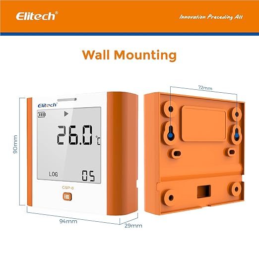 Elitech Digital Temperature Humidity Data Logger Medical Refrigerator Thermometer Vaccine Fridge Temperature Monitor Max Min Value, GSP-8, 10 Pack