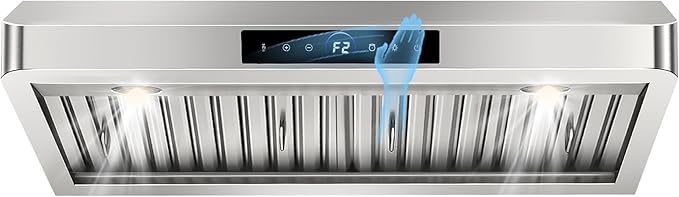 30 inch Under Cabinet Range Hood 1200 CFM with 4-Speed Gesture Sensing & Touch Control, Stainless Steel Kitchen Stove Vent Hoods with 2 LED Lights, Time Setting, Dishwasher-Safe Baffle Filters