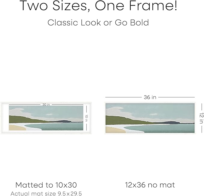 Homeforia 12x36 White Picture Frame, High End Oak 12x36 Wood Poster Frames with Mat 10x30 Art, 12 x 36 White Wooden Frames Matted to 10 by 30, 36x12 Panoramic Frame, Tempered Glass, Wall Kit, Set of 2