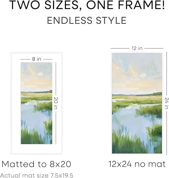 Homeforia 12x24 Picture Frame White, High End Metal 12x24 Poster Frames with Mat 8x20 inch Photo, 12 x 24 White Frames Matted to 8 by 20 Print, 24x12 Panoramic Frames, Tempered Glass, Wall Kit, Set of 1