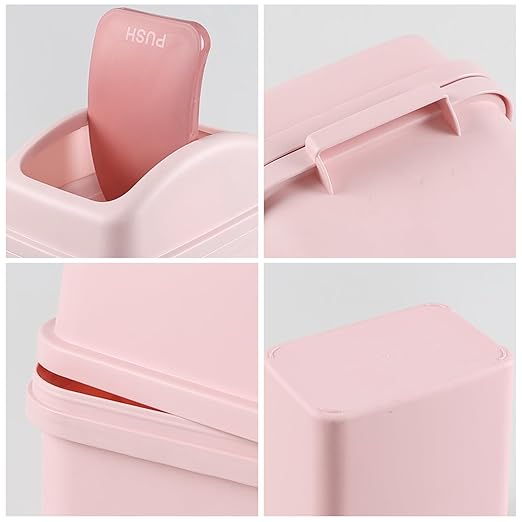 Small Trash Can, 1.8 Gallons Bathroom Garbage Can with Lid Swing-Top, Slim Plastic Garbage Bin for Dorm, Office, Bedroom, Kitchen, Living Room (Pink)