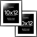Homeforia Black 10x12 Picture Frame, High End Metal 10x12 Poster Frames with Mat 8x10, 10 x 12 Black Frame Matted to 8 x 10 inch Photo, 10 by 12 Thin Hanging Frames, Tempered Glass, Wall Kit, Set of 2
