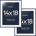 Homeforia 14x18 Picture Frame Navy Blue, High End Metal 14x18 Poster Frames with Mat 12x16 Photo, 14 x 18 Navy Blue Frame Matted to 12 by 16 Print, 18x14 Thin Frame, Tempered Glass, Wall Kit, Set of 2