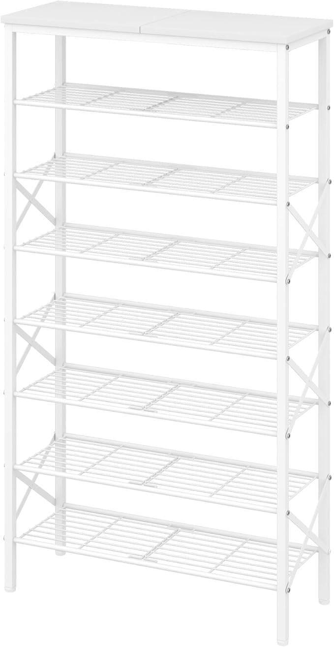 8 Tier Shoe Rack, Shoe Storage Organizer, Large Capacity Shoe Shelf Holds 32 Pairs of Shoes, Sturdy and Stable, for Entryway, Hallway, Closet, Dorm Room, White SS08WW