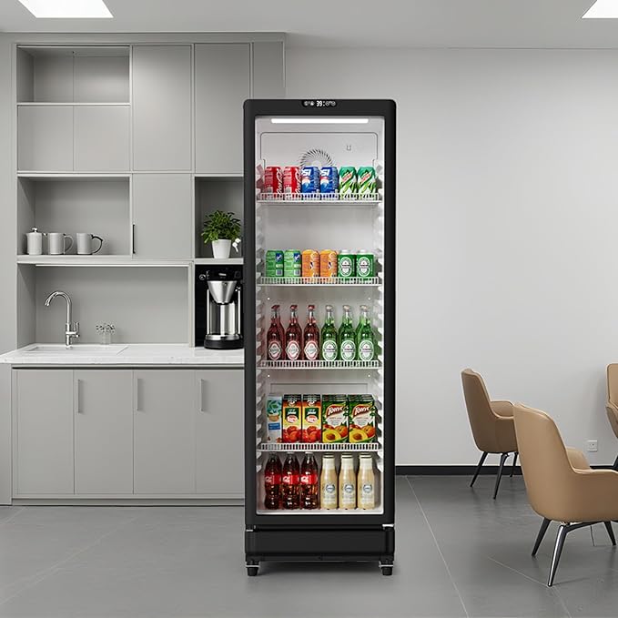 BEYOU Beverage Refrigerator, 8.5 cu. Ft Commercial Refrigerator Merchandiser with single Glass Door, Display Fridge for Living Room, Bar, Garage（Black）
