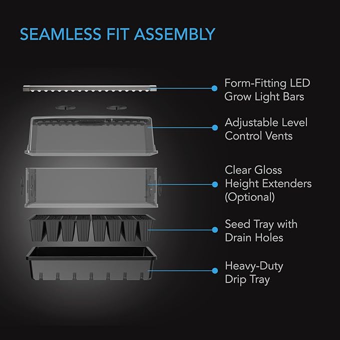 AC Infinity Heavy-Duty Humidity Dome with Full Spectrum LED Grow Light Bars, Samsung LM301H EVO Diodes, 3mm Thickest Dome and 5x8 Trays, Vent Extension Panels, for Seed Starting and Propagation