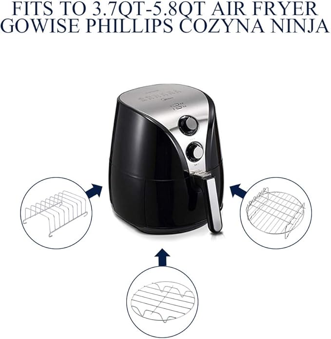 SIK Air Fryer Accessories 5PCS for GoWISE COSORI Philips Ninja Air Fryer, Fit 3.2- 5.8QT Deep Hot Air Fryer with Skewer Rack，Metal Holder, Toast Rack, Oil Brush, Food Tong, Dishwasher Safe BPA Free