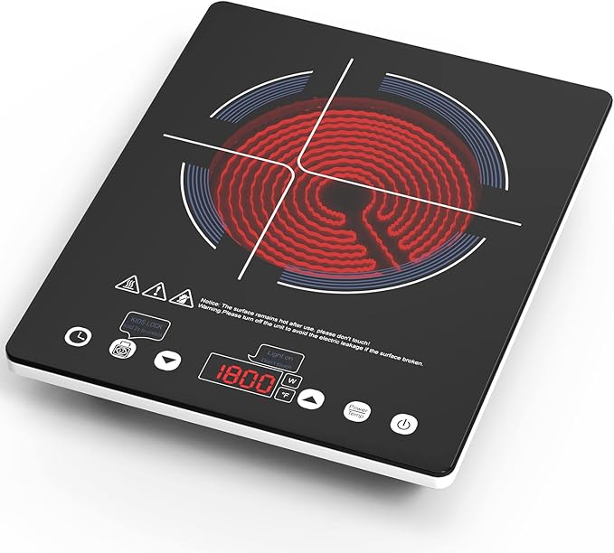 VBGK Electric Cooktop,110V Electric Stove Top,Single Burner LED Touch Control,9 Power Levels, Kids Lock &Timer,Overheat Protection,1800W Portable Induction Cooktop.